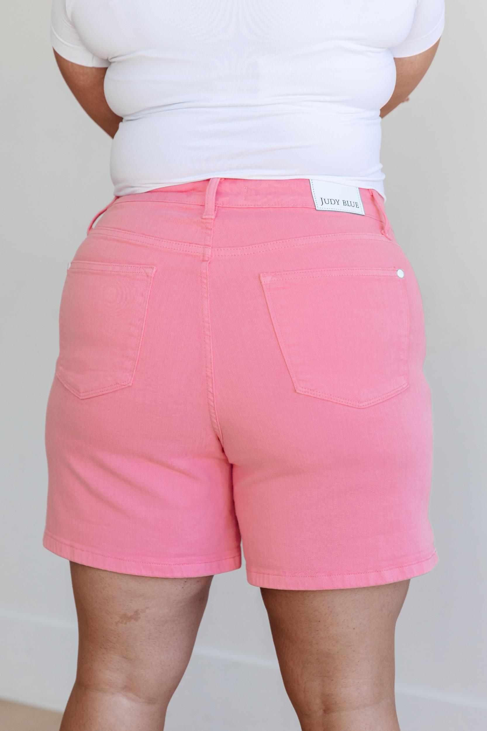 Jenna High Rise Control Top Cuffed Shorts in Pink Product Image