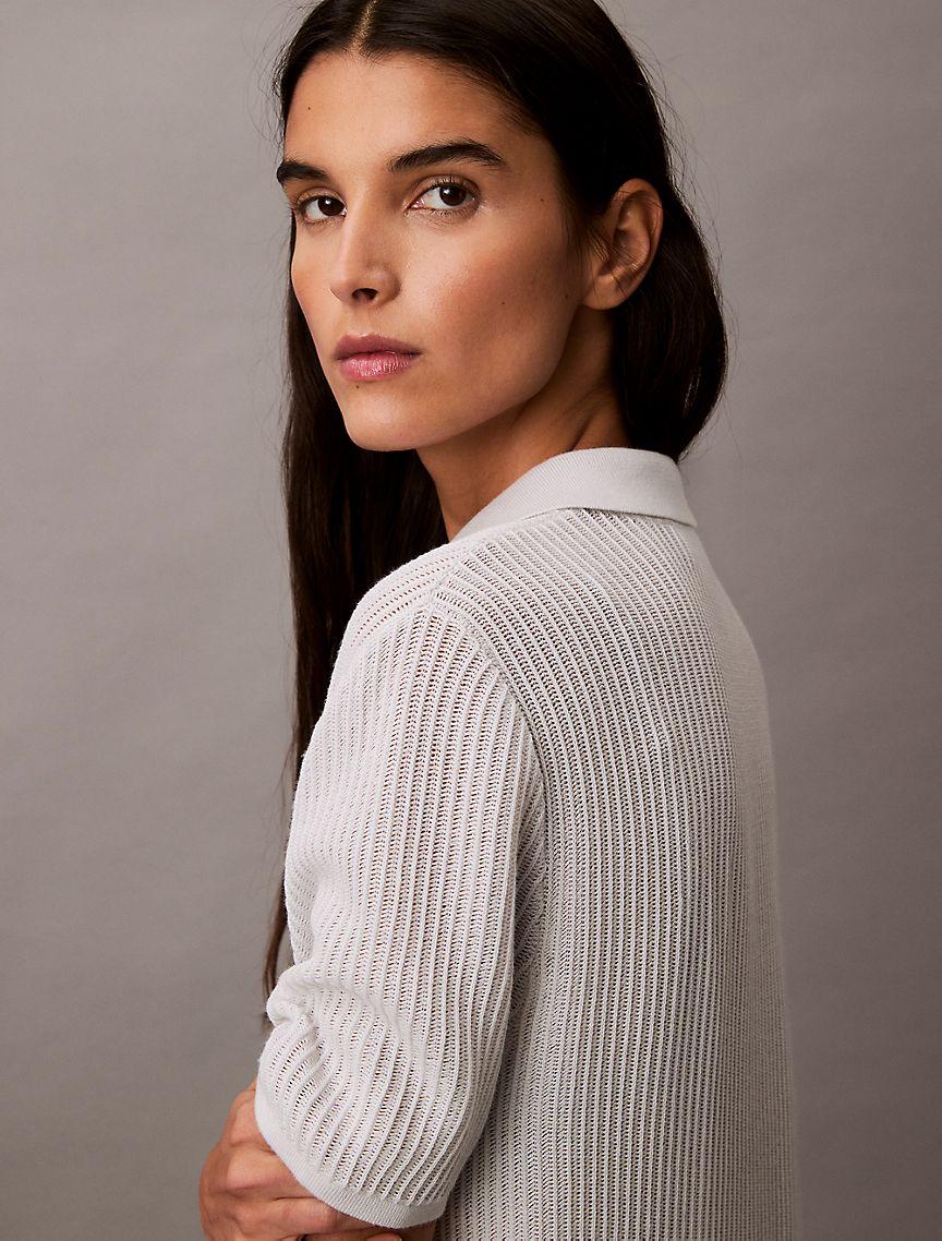 Open Knit Relaxed Polo Sweater Product Image