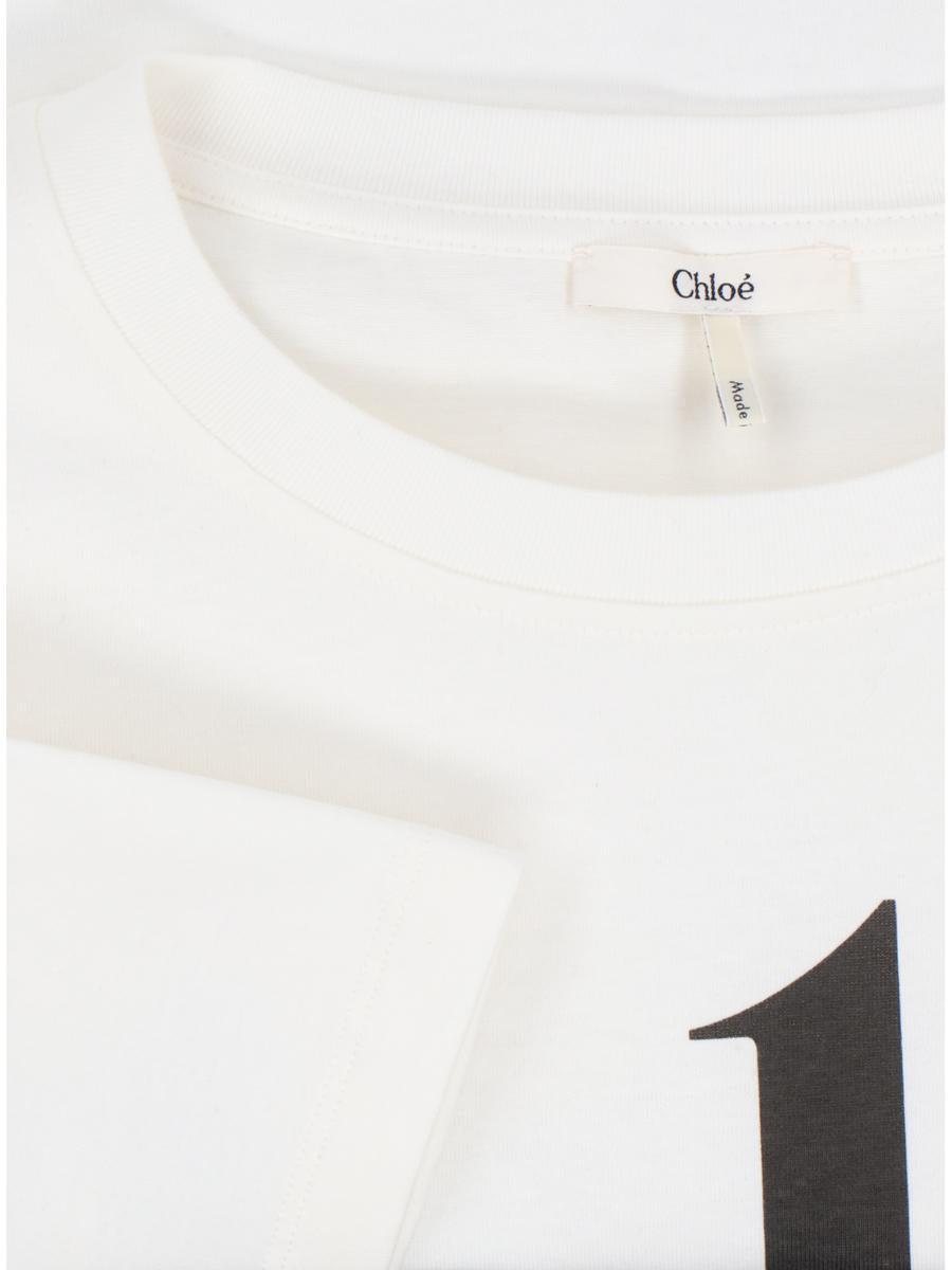 CHLOÉ White Cropped Crewneck T-shirt With Maxi Logo Print On The Front In Cotton Woman In Multicolor Product Image