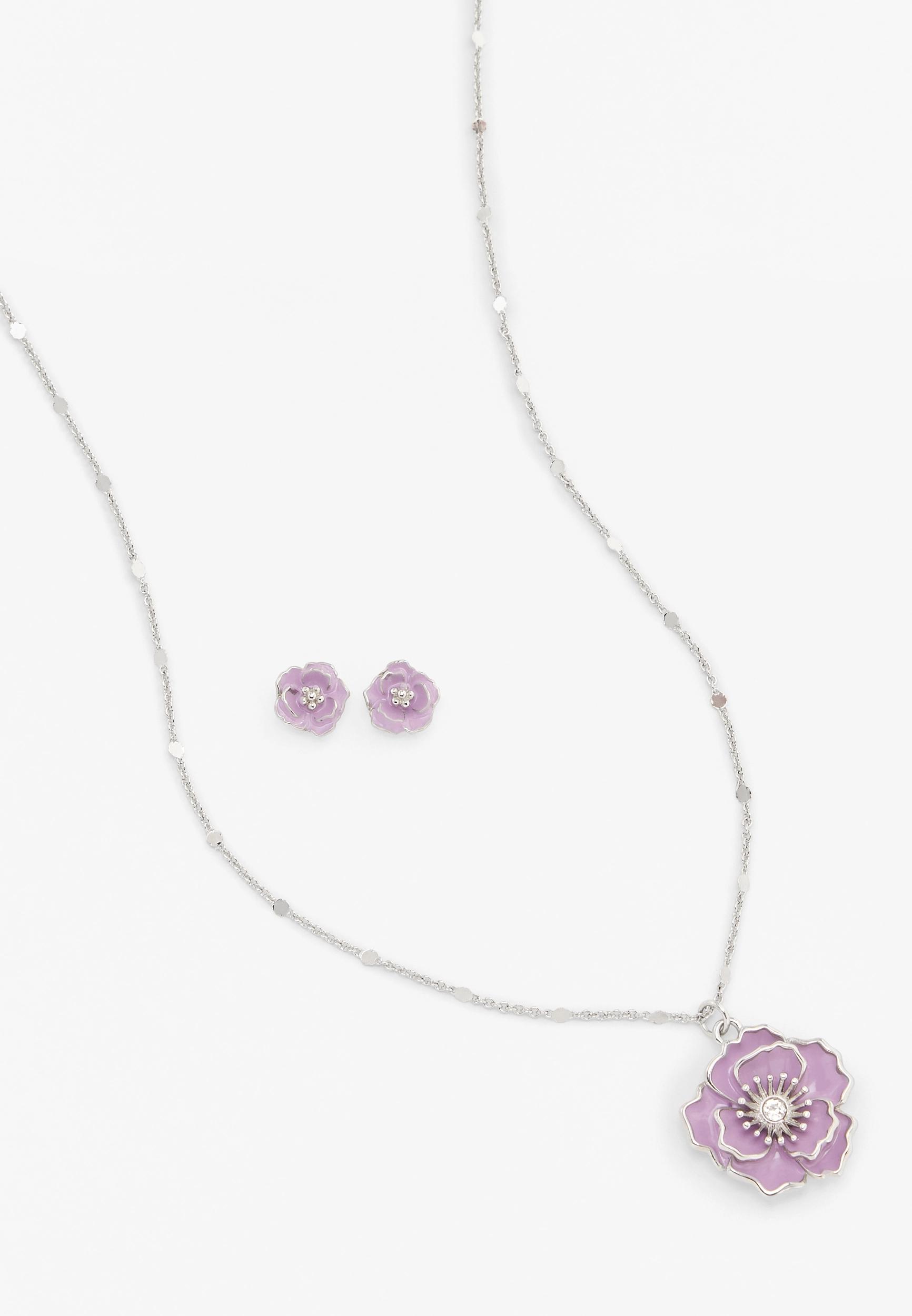 Purple Floral Necklace And Earring Set Product Image