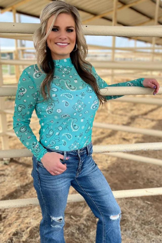 Sterling Kreek Bandana Babe Turquoise Mesh Top Product Image