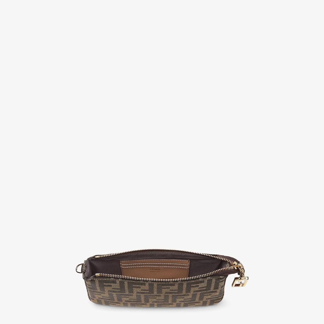 Baguette PouchBrown jacquard FF fabric clutch with chain Product Image