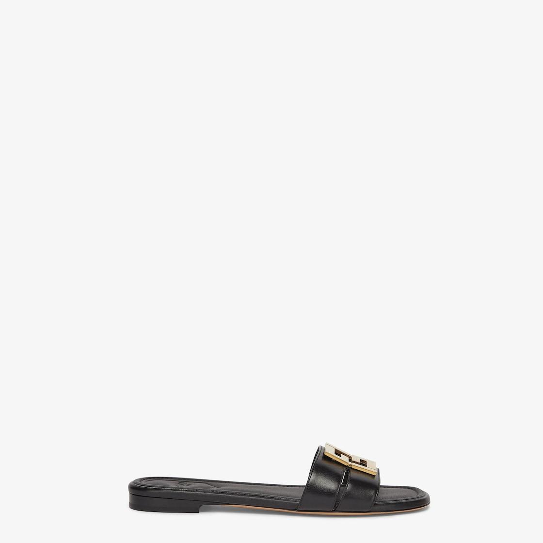Fendi FFoldBlack leather sandals Product Image