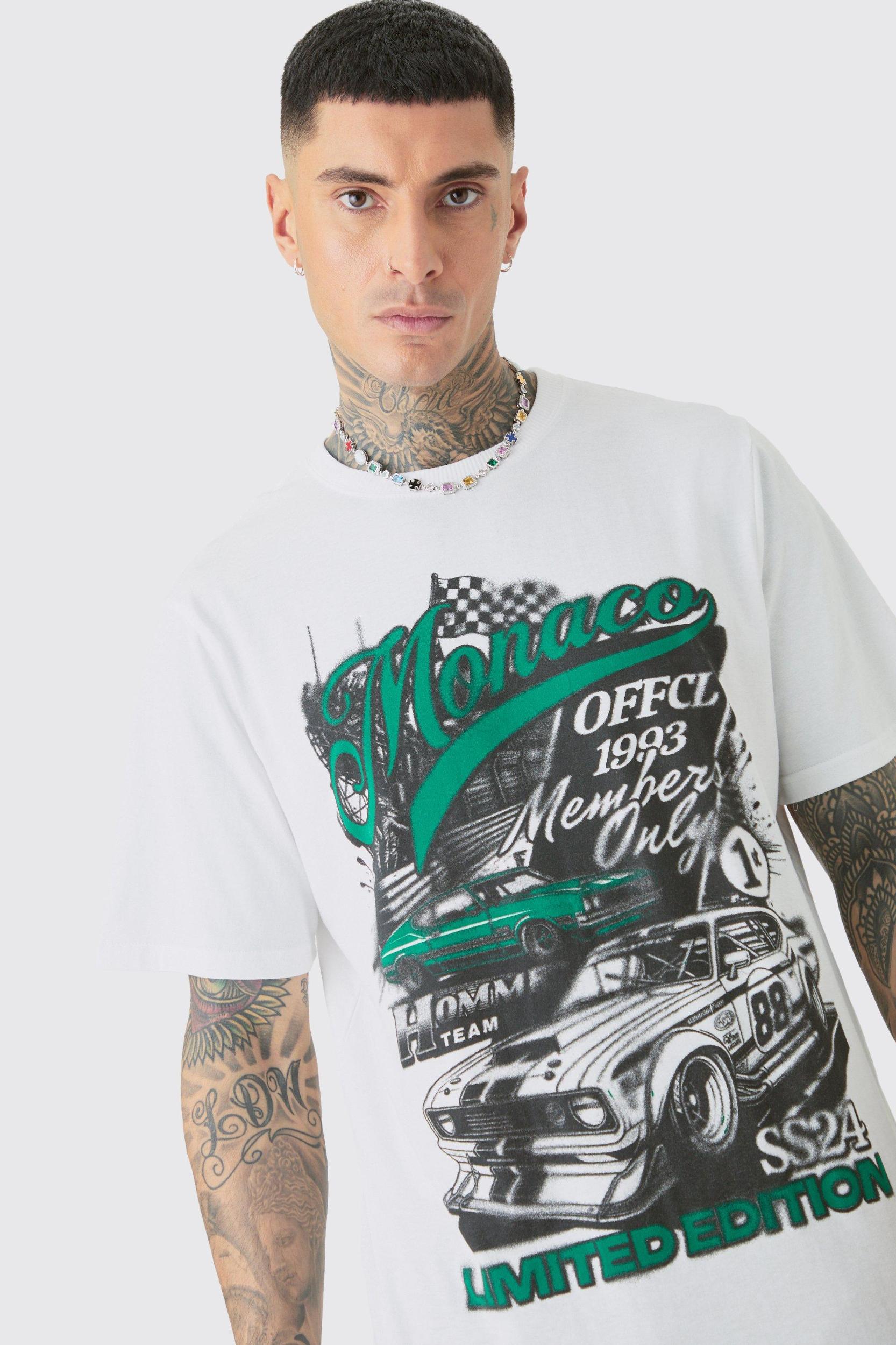 Tall Monaco Moto Print T-shirt | boohooMAN USA Product Image