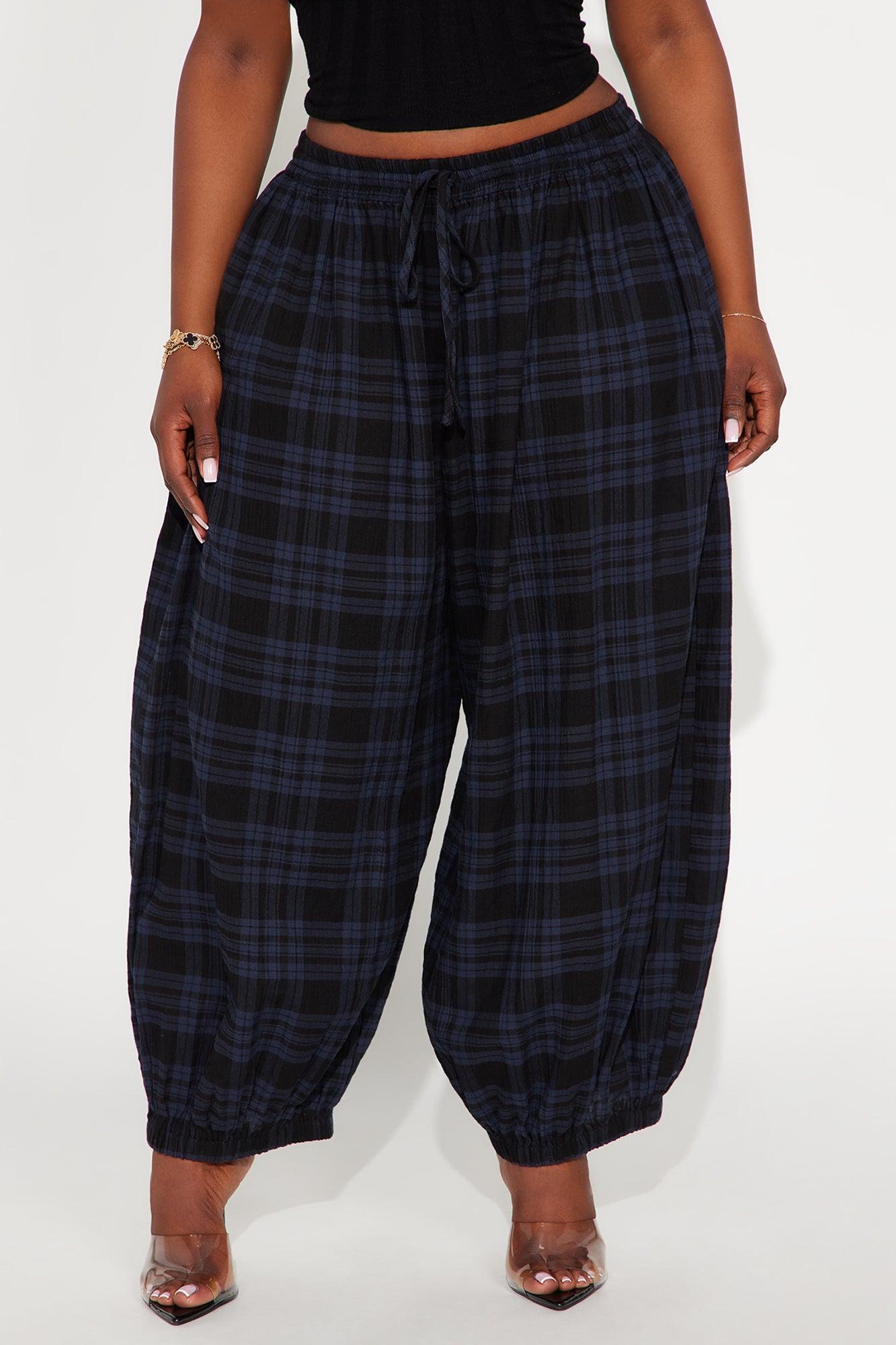 Jolene Plaid Barrel Pant - Navy Female Product Image