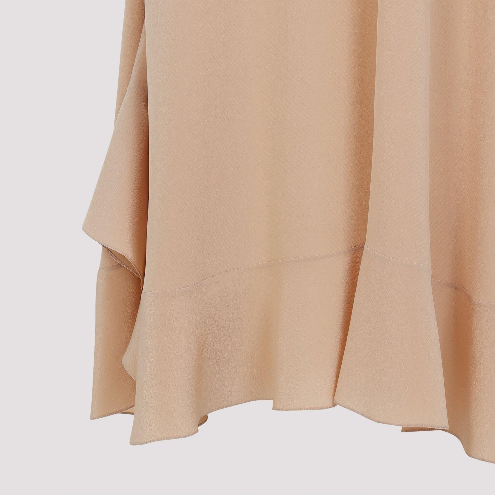 CHLOÉ Long Silk Dress With Flared Skirt And Ruffled Straps In Beige Product Image