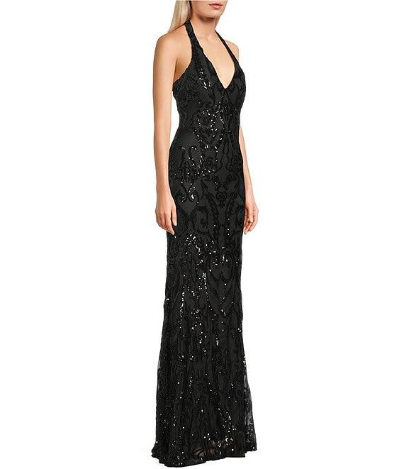 B. Darlin V-Neck Patterned Sequin Halter Dress Product Image