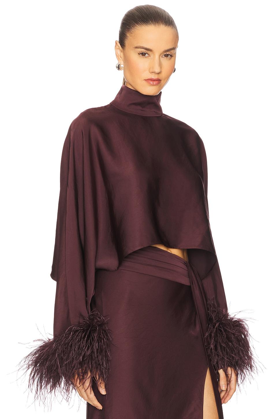 Lightweight Satin Caftan Top With Feathers Lapointe Product Image