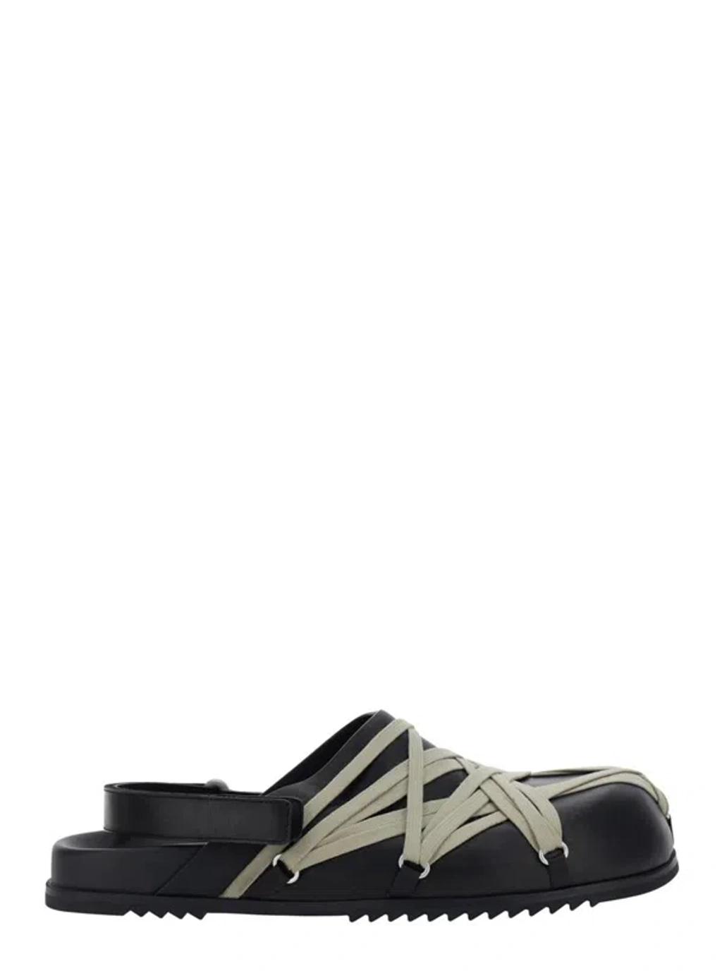 RICK OWENS Leather Loafers With Crisscross Detail In Black Product Image