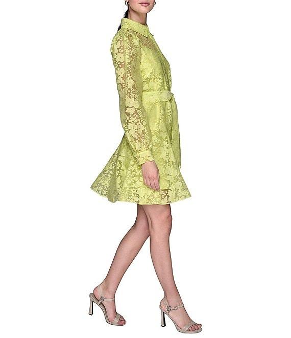 KARL LAGERFELD PARIS Organza Burnout Long Sleeve Floral Shirt Dress Product Image
