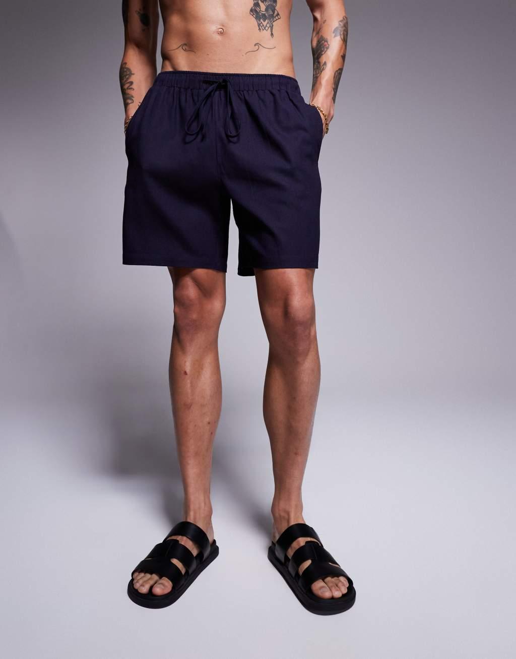 South Beach beach linen look shorts in navy - part of a set Product Image
