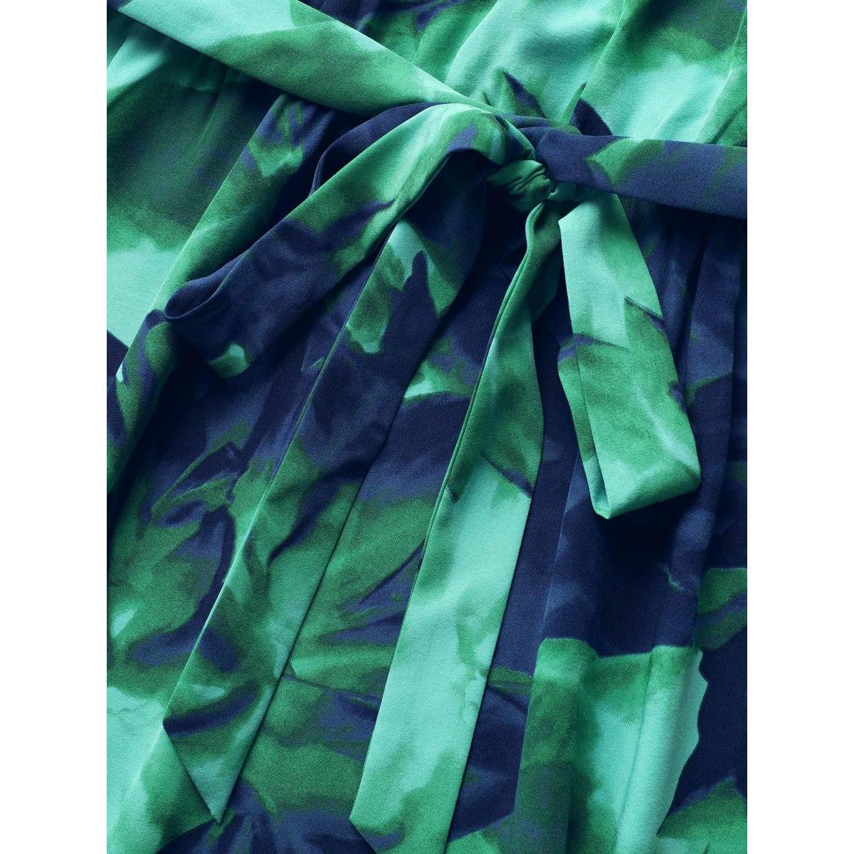 Plus Size Halter Watercolor Floral Belted Dress Emerald Women Elegant Gathered Halter neck Sleeveless Curvy BloomChic 28/5X Product Image