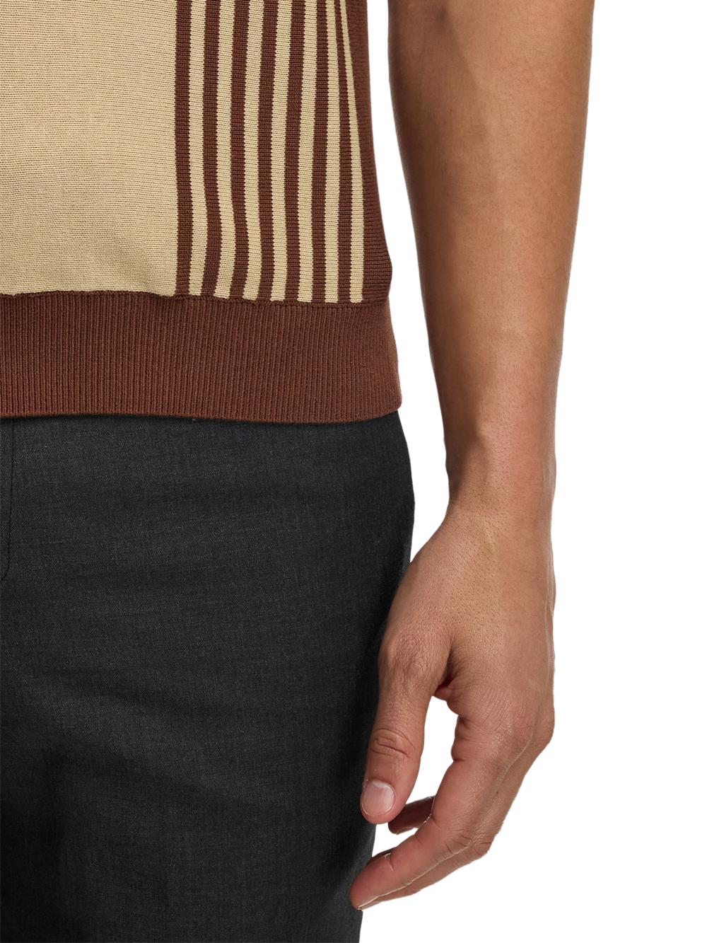 Cotton Three Button Front Polo - Brown Product Image