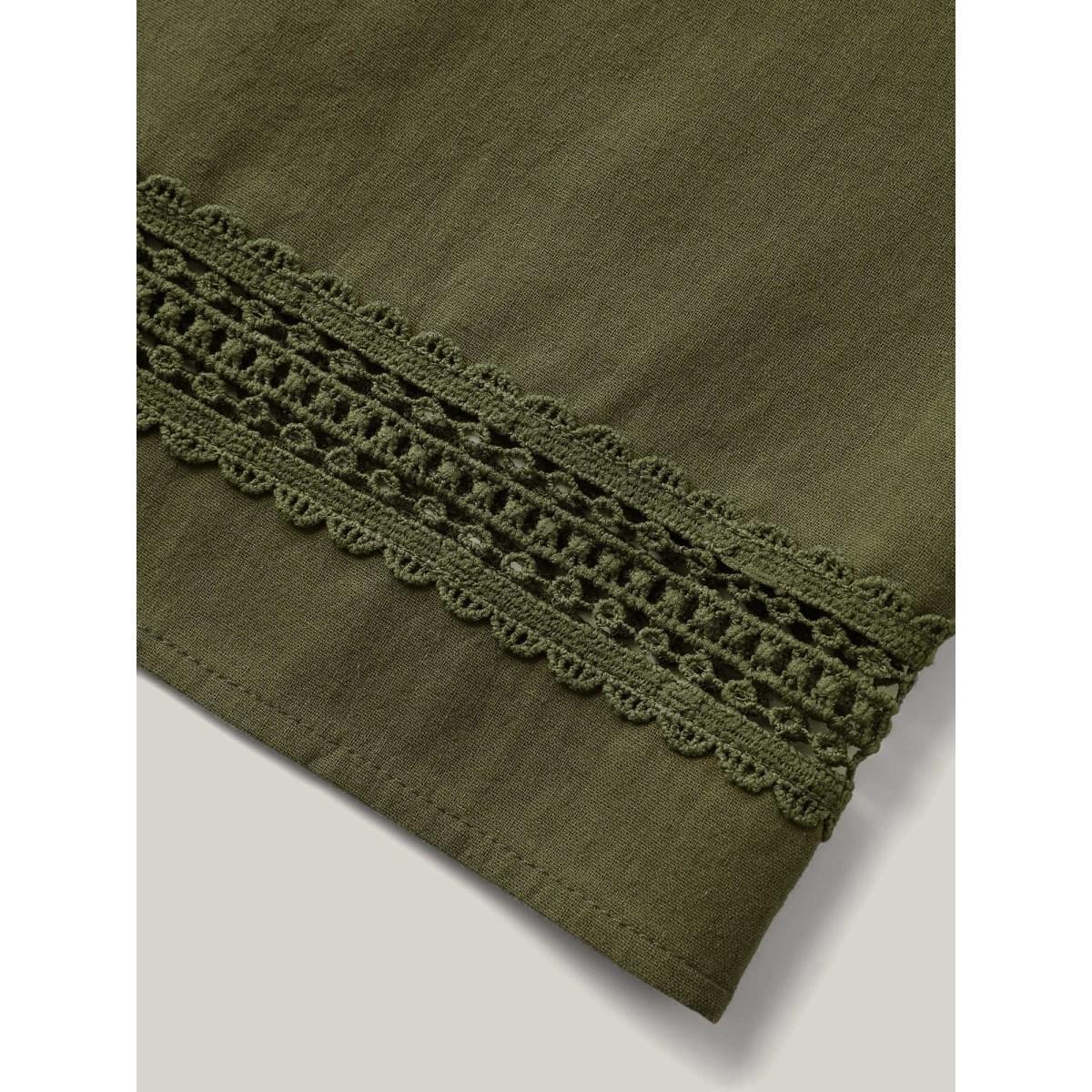 Plus Size Drawstring Lace Detail Wide-Leg Pants Women ArmyGreen Boho Wide Leg Mid Rise Vacation Pants BloomChic 12/L Product Image