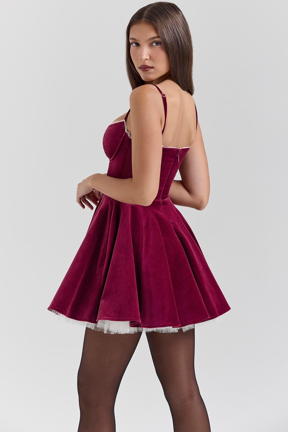 Minimoiselle  burgundy velvet tulle mini dress Product Image