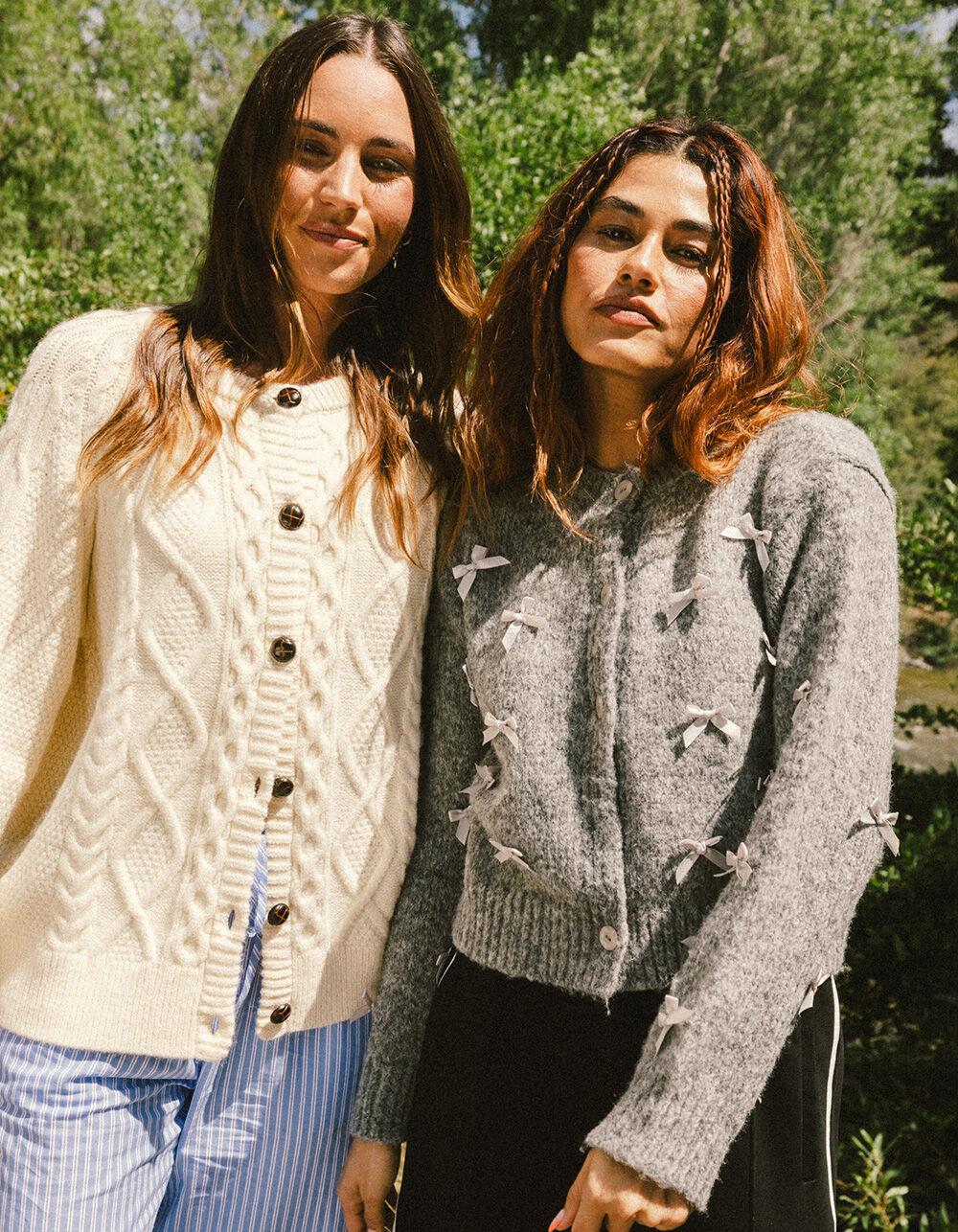 RSQ Womens Multi Bow Crewneck Cardigan - CHARCOAL Product Image