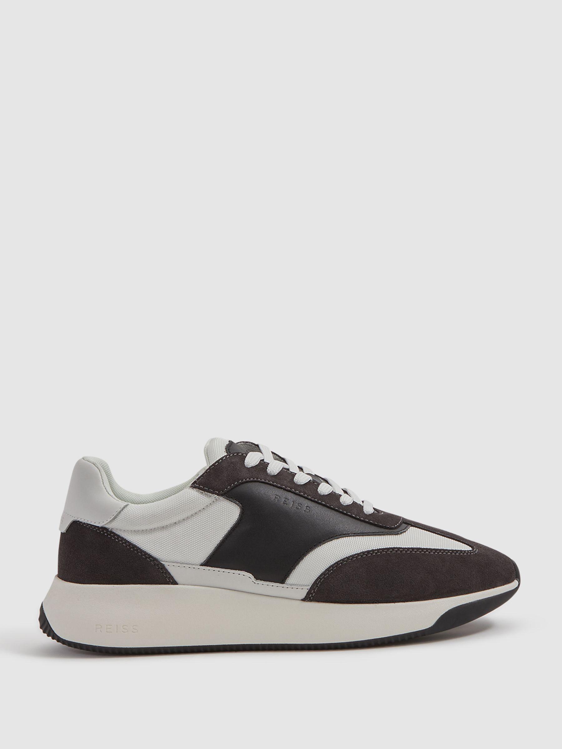 Leather Suede Running Trainers in Charcoal Product Image