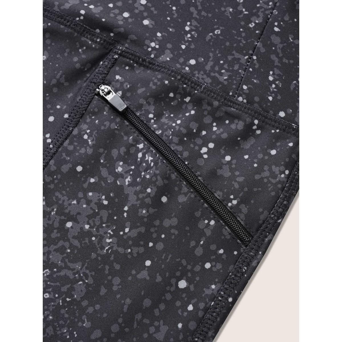 Plus Size Allover Print Zipper Seam Detail High Rise Leggings Women BlackFlower Casual High stretch Skinny High Rise Everyday Leggings BloomChic 14-16/1X Product Image