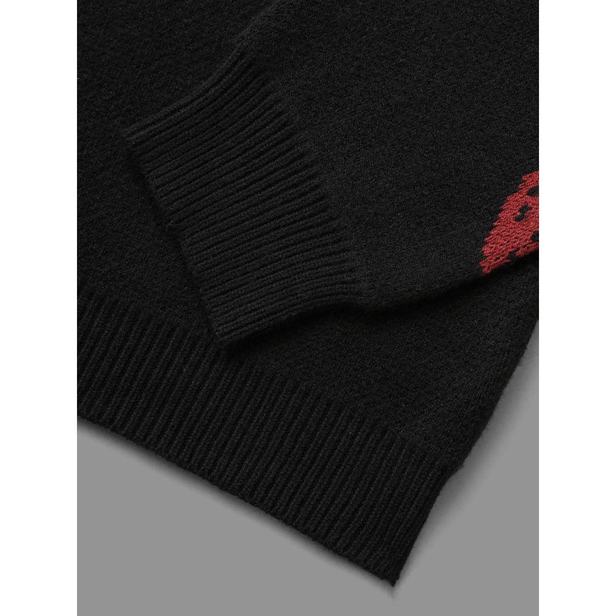 Plus Size Strawberry Jacquard Drop Shoulder Sleeve Pullover Black Women Casual Loose Long Sleeve Round Neck Everyday Pullovers BloomChic 22-24/3X Product Image