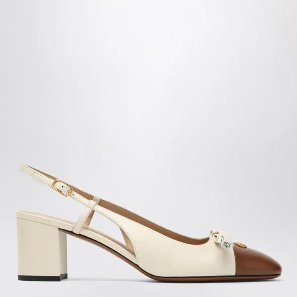 VALENTINO GARAVANI Leather Vlogo Signature Pumps With Slingback Strap In Neutral Product Image