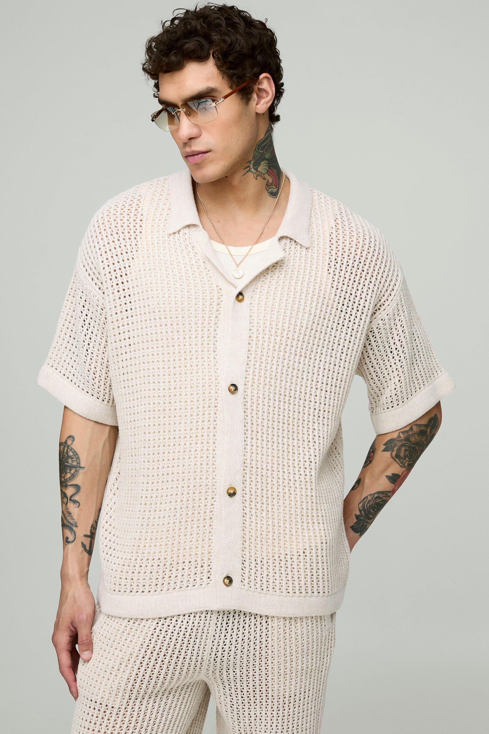 Oversized Revere Knitted Shirt & Relaxed Trouser Set | boohooMAN USA Product Image