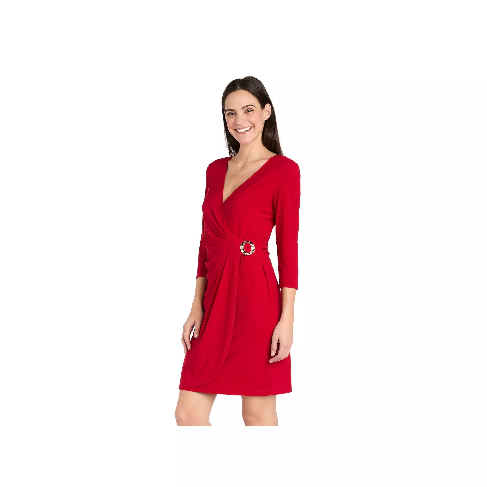 Women's R&M Richards Short Faux Wrap Dress, Size: 18, Red Product Image