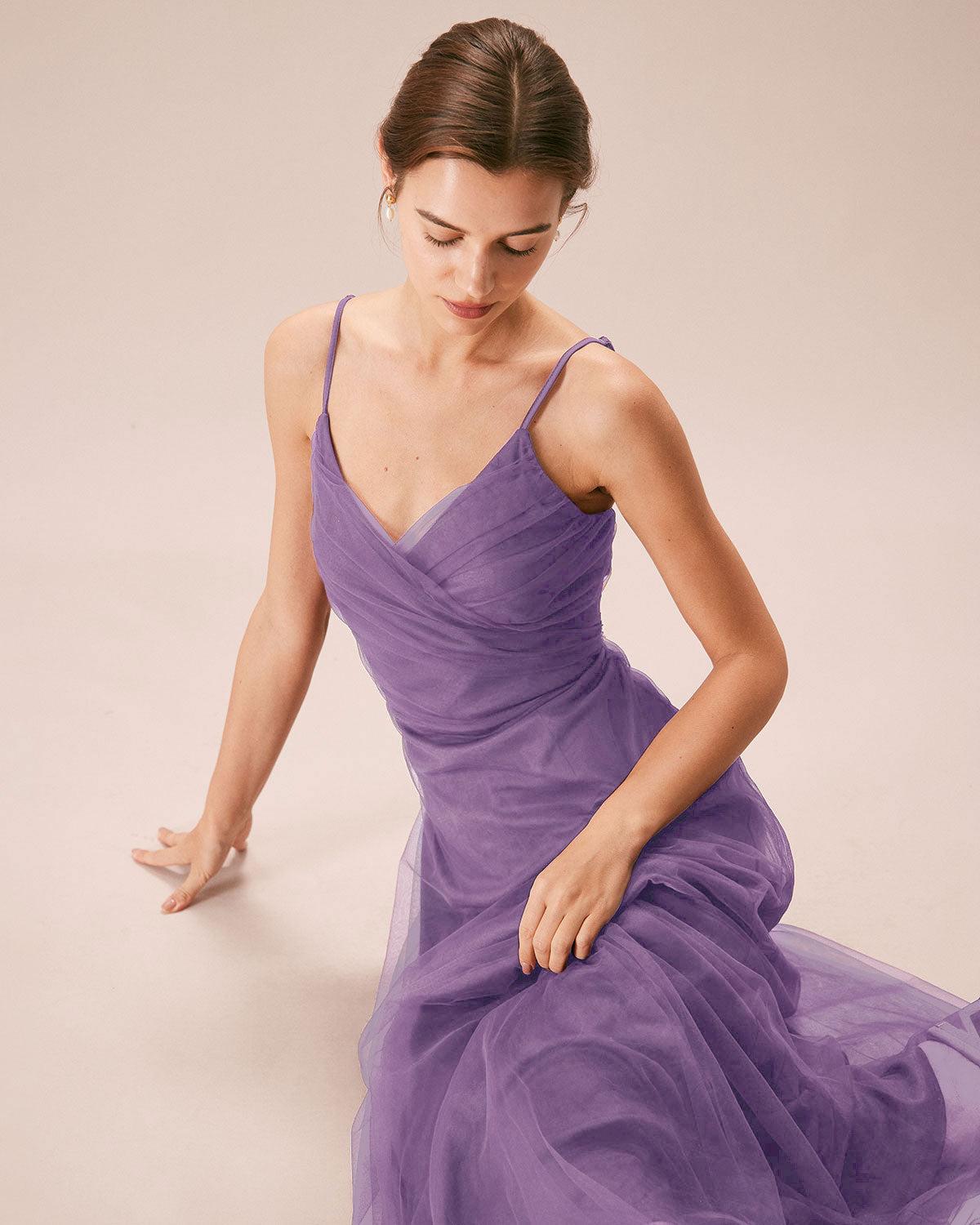 Purple Mesh Wrap Slip Maxi Dress Product Image