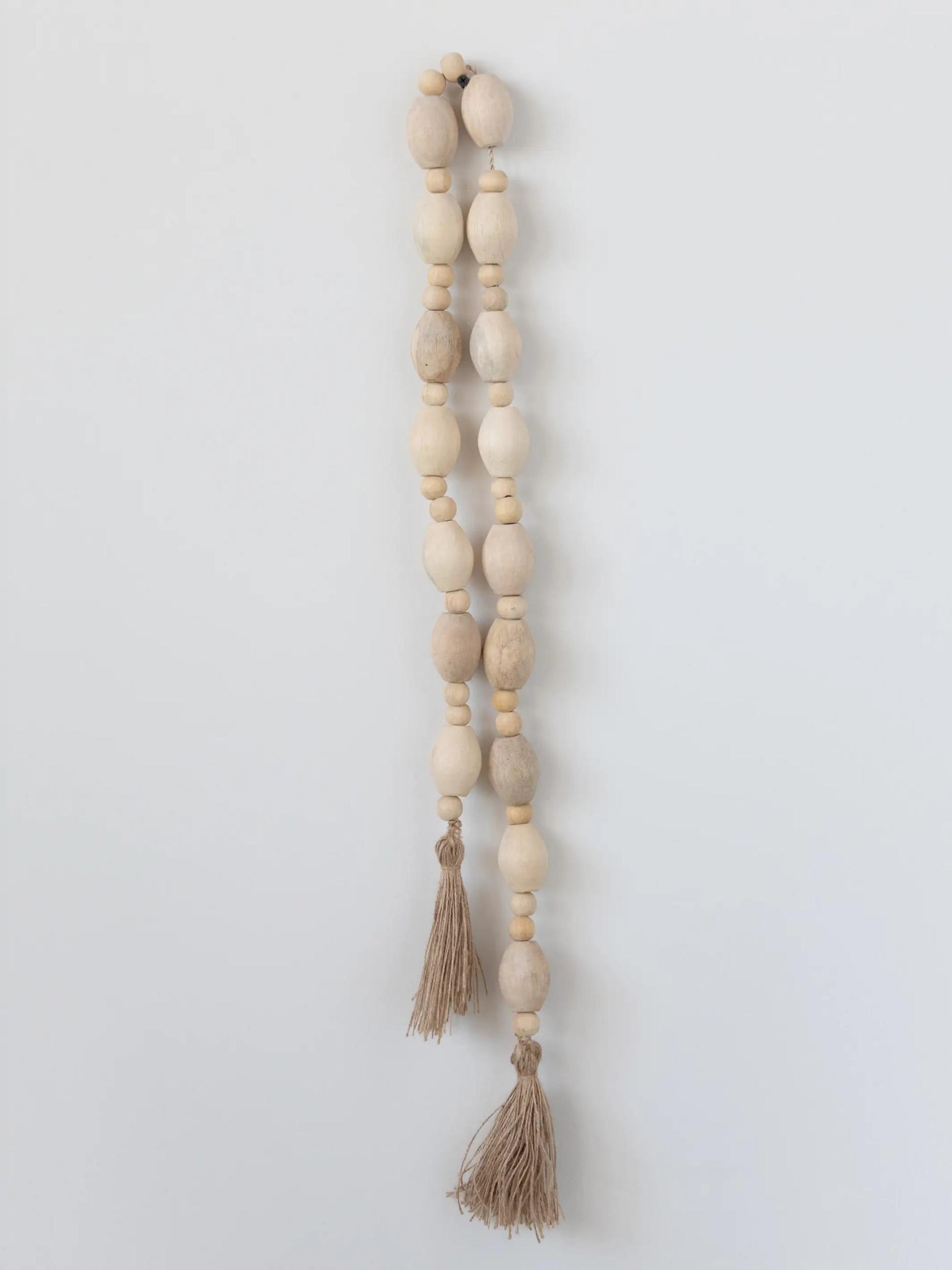 Wood Bead Garland with Tassels - 60in Natural Product Image