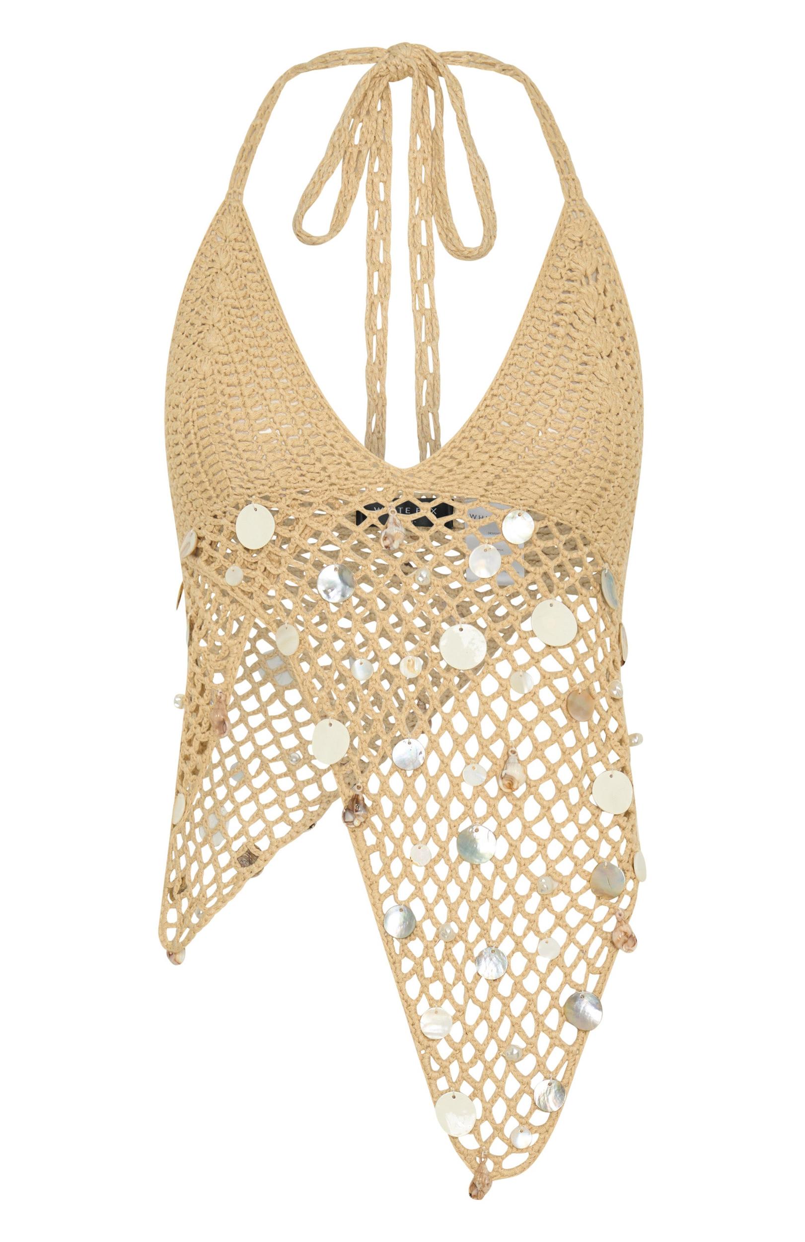 Keep On Wishing Halter Crochet Top Sand Product Image