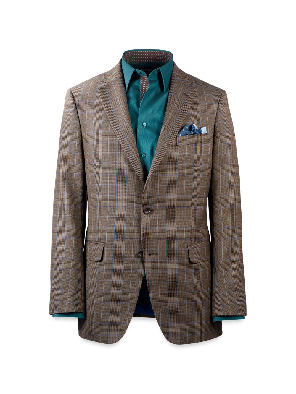 Wool Blend Plaid Single Breasted Notch Lapel Suit Jacket - Brown/blue Product Image