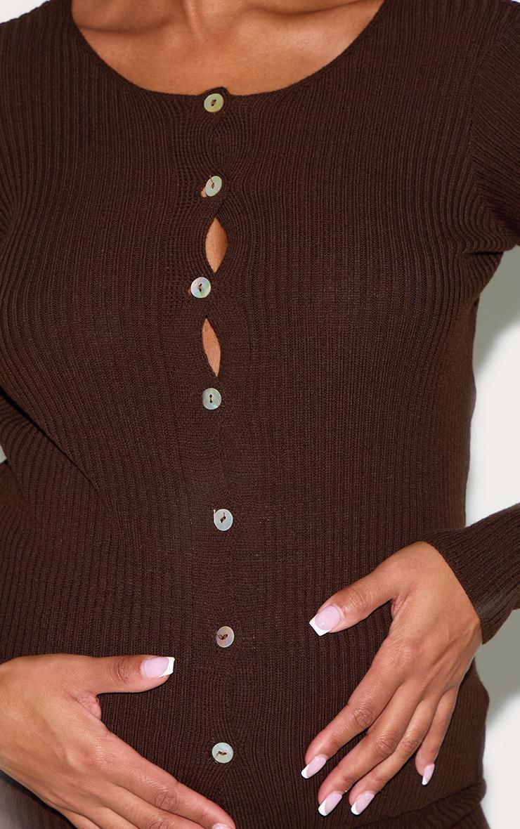 Maternity Chocolate Button Up Long Sleeve Knit Top Product Image