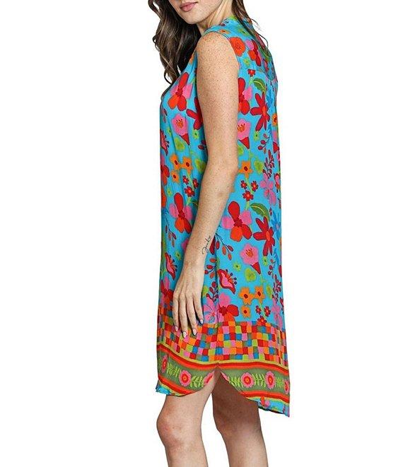 APNY Woven Floral Print Mandarin Collar Sleeveless Sheath Dress Product Image