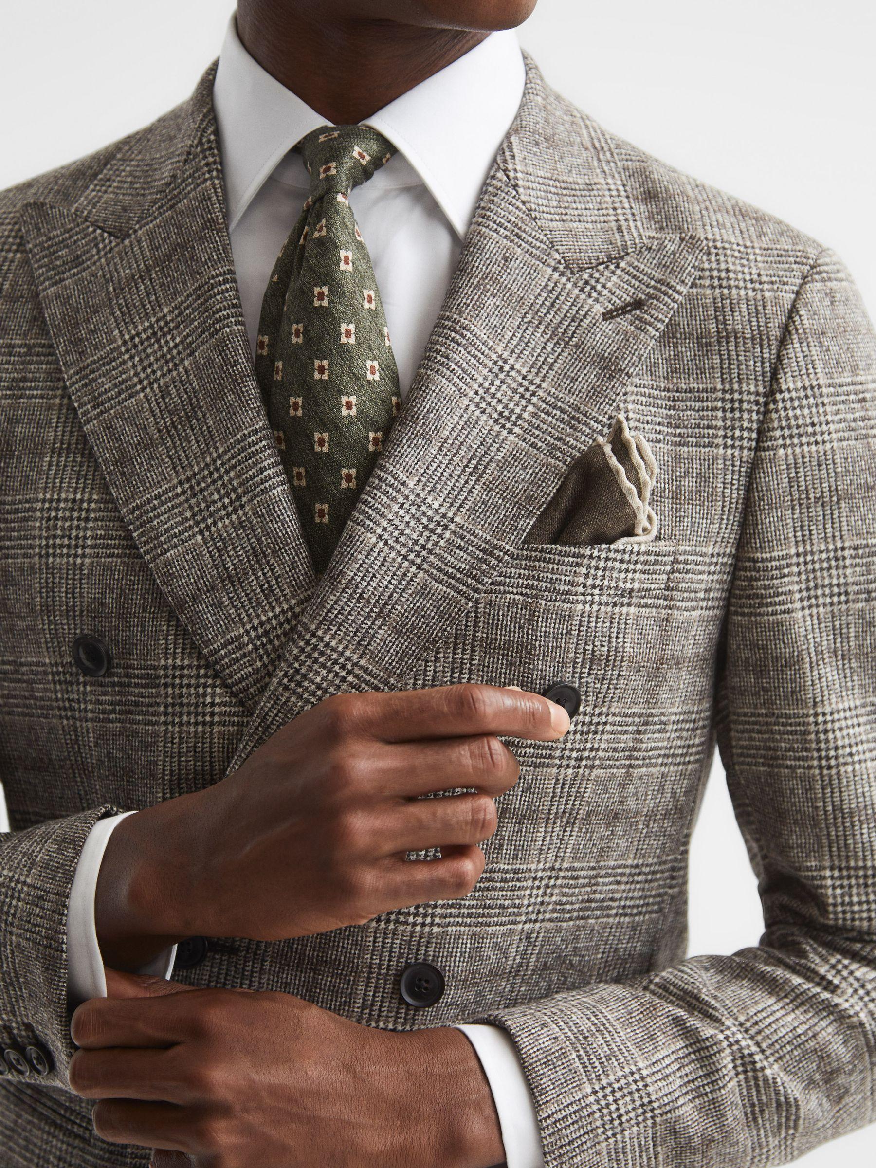 Slim Fit Double Breasted Prince Of Wales Check Blazer in Brown Product Image