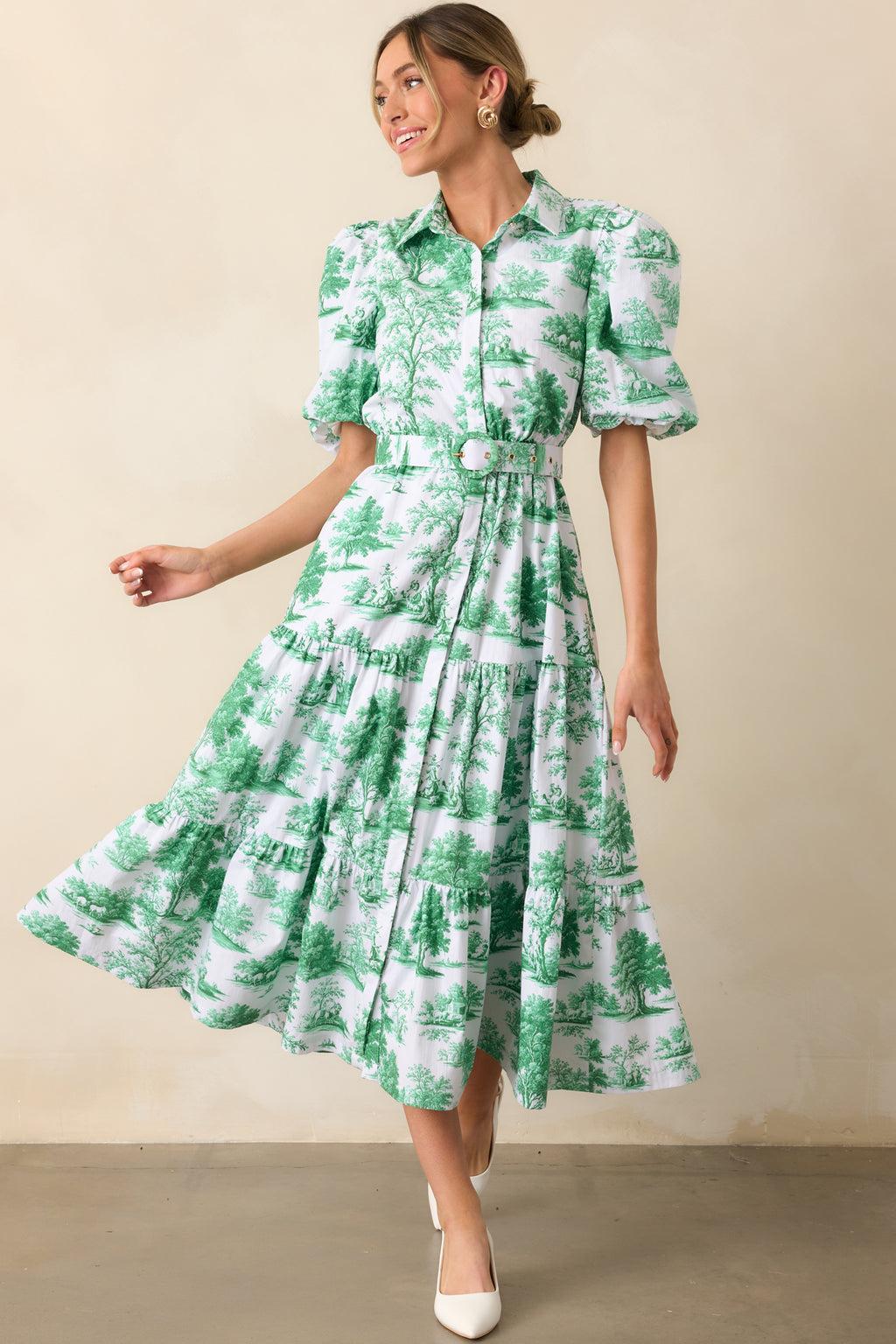 Georgia Eden Green Toile Cotton Midi Dress Product Image