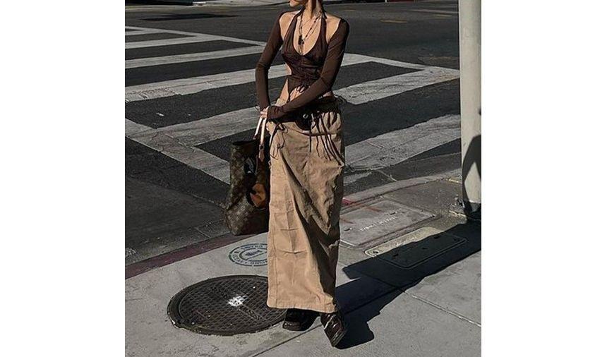 Set: Halter Open-Back Crop Top + Long-Sleeve Bolero Top Product Image