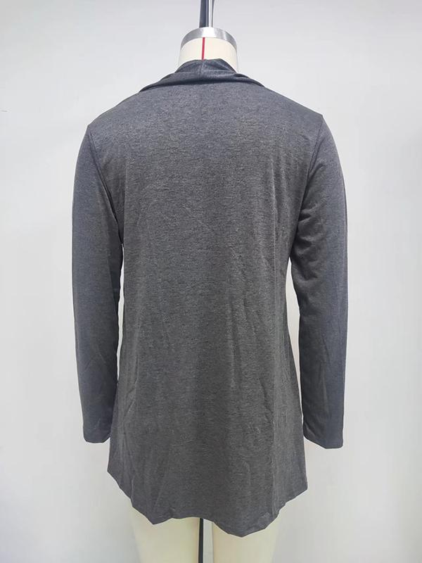 Long Sleeves Loose Solid Color Statement Collar Outerwear Product Image