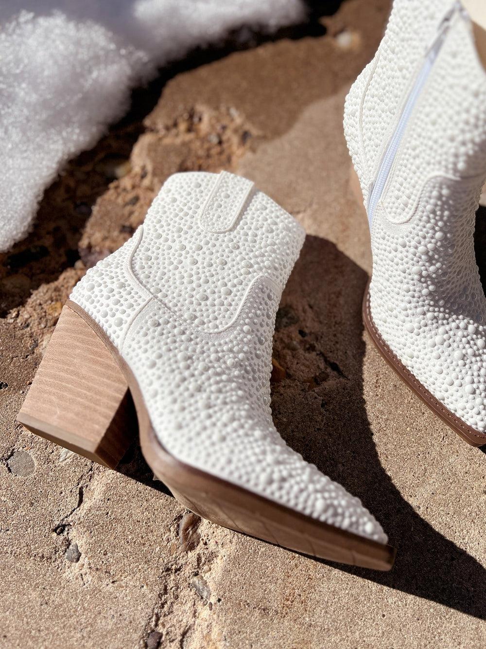 Pearl "Kady" White Rhinestone Booties* Product Image