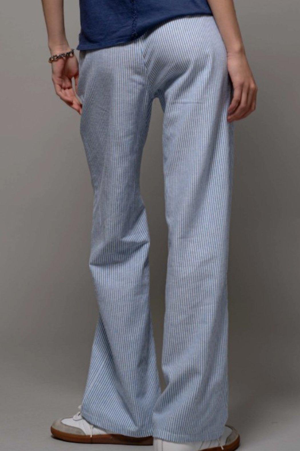 Pinstripe Drawstring Wide Leg Lounge Pants Product Image