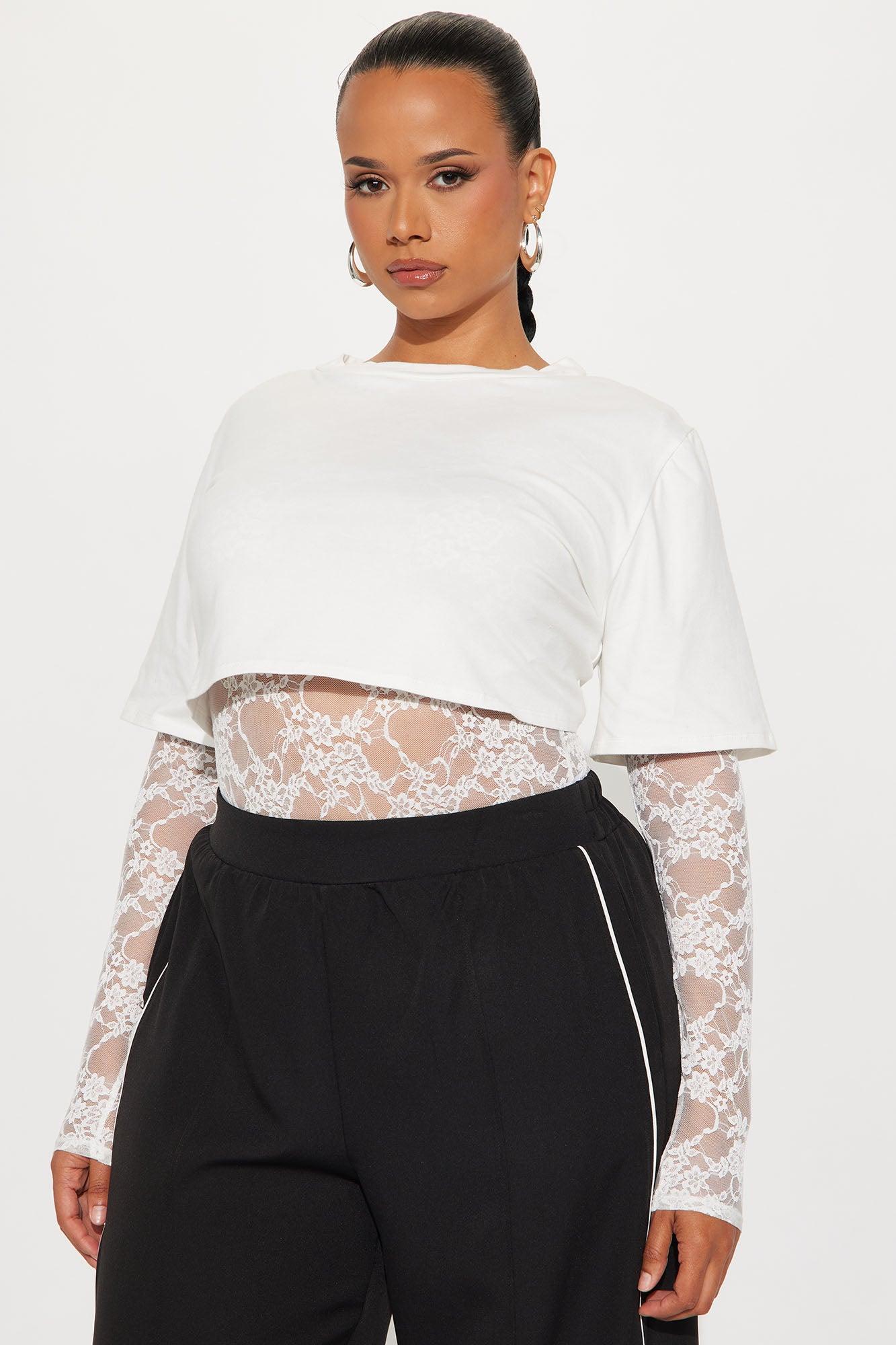 Unmatched Long Sleeve Lace Bodysuit - White Female Product Image