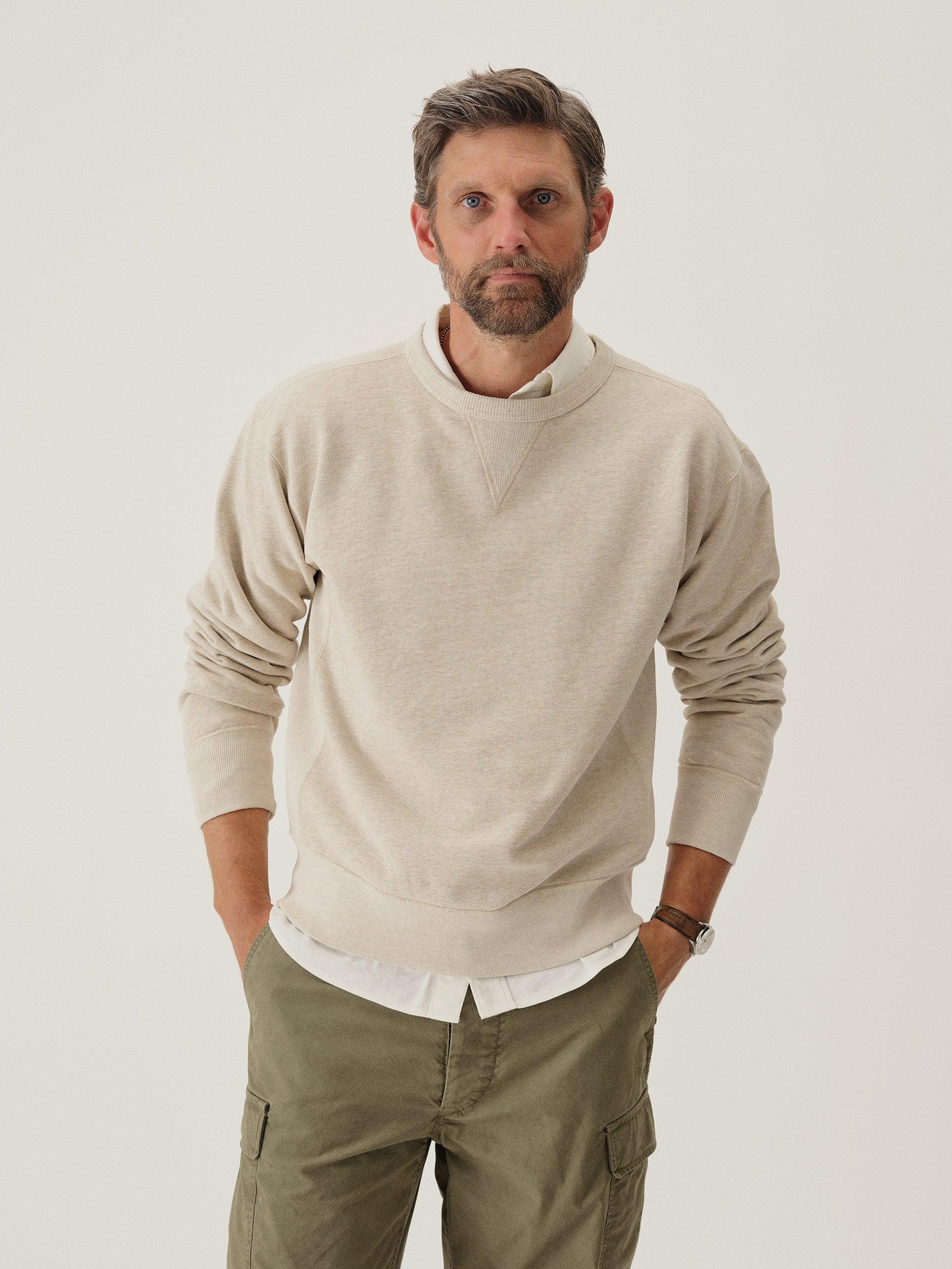 Heather Oat Welterweight Double V Crew Sweatshirt Product Image