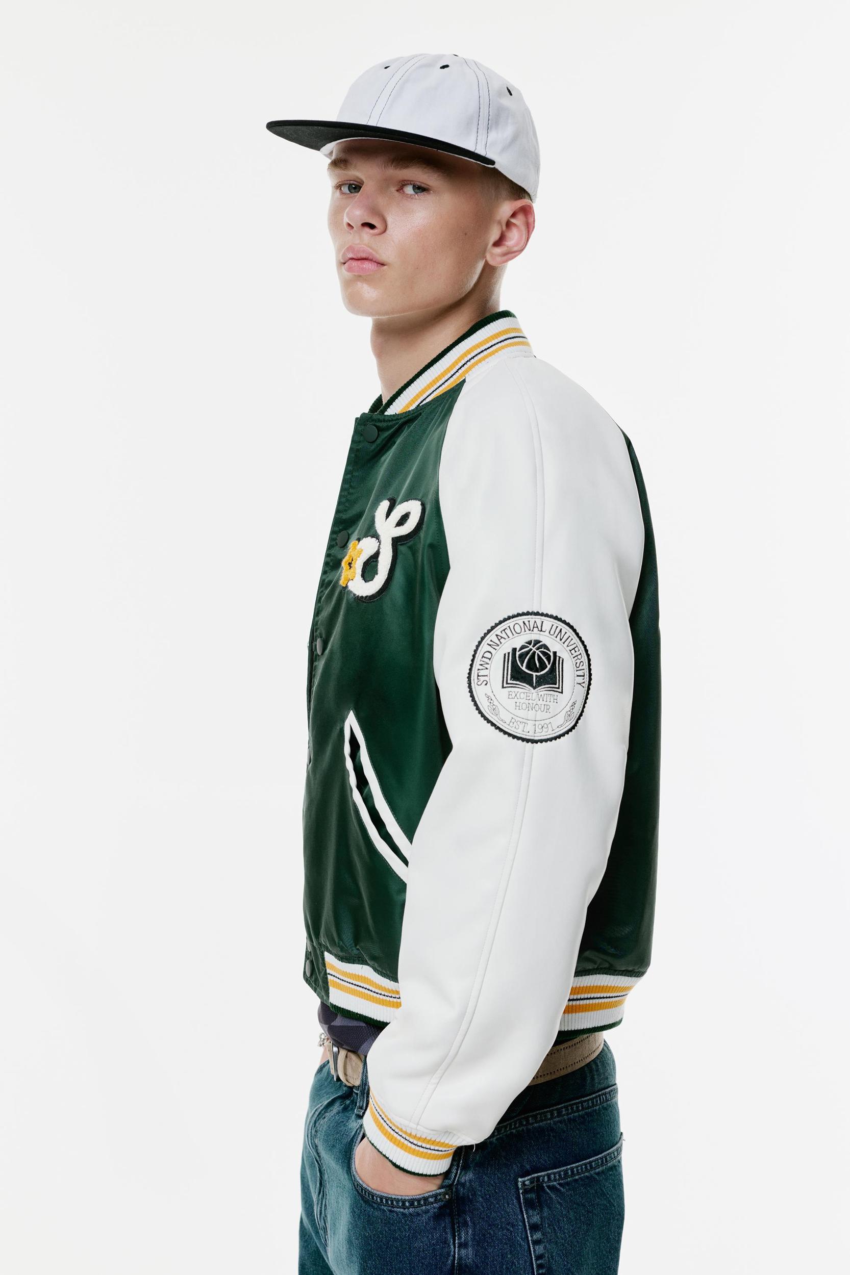 Embroidered varsity bomber jacket Product Image
