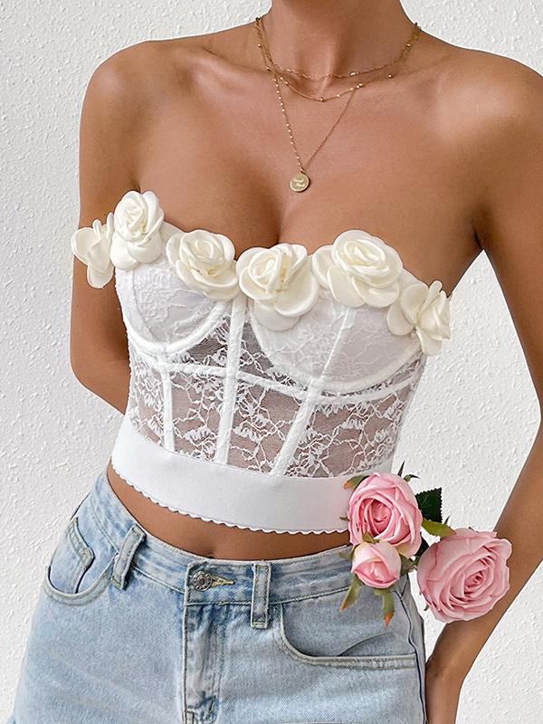 Lace Three-dimensional Flower Breasted Corset Top Product Image