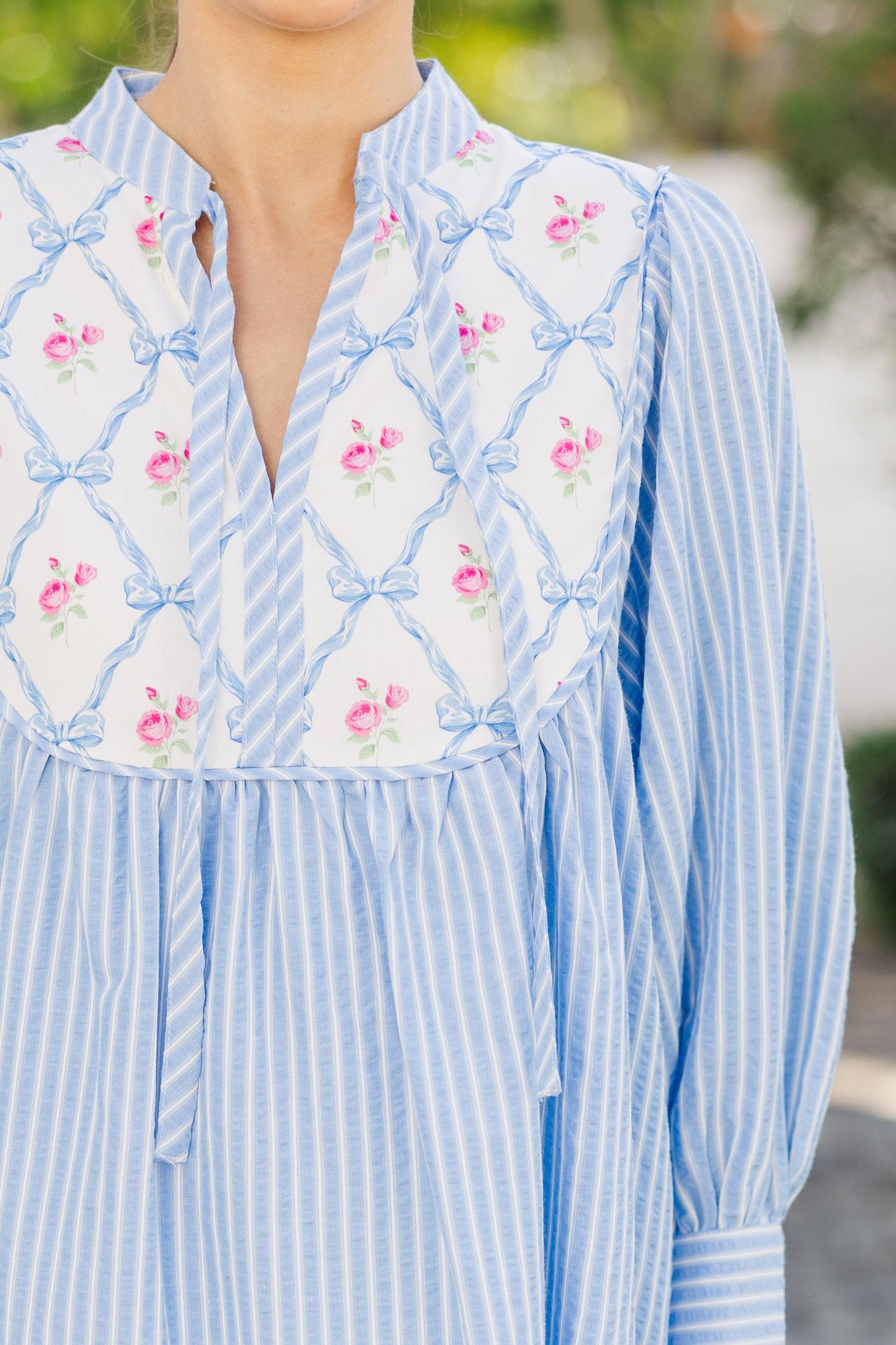 Let's See Blue Striped Dress Female Product Image