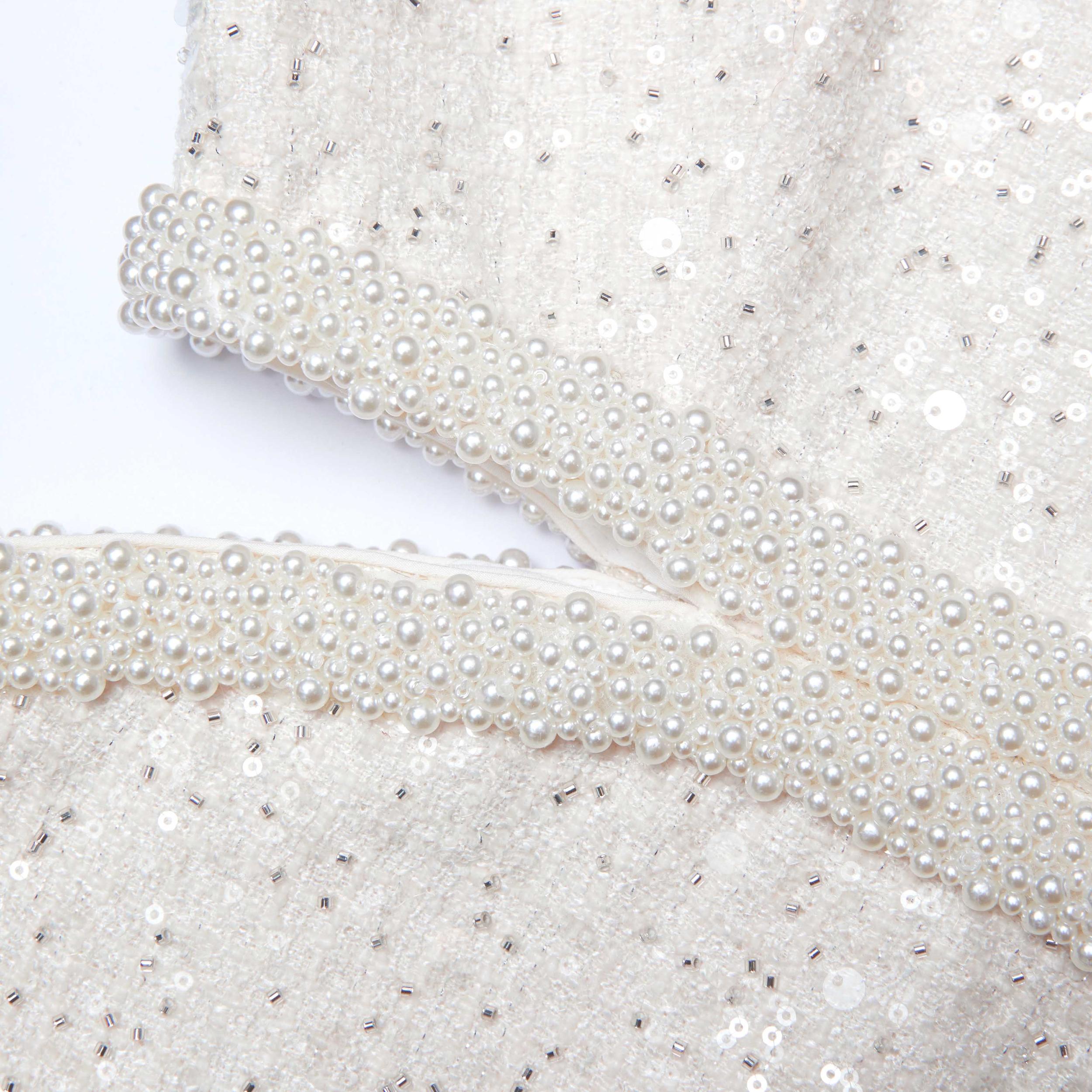 Cream Boucle Pearl Mini Dress Product Image
