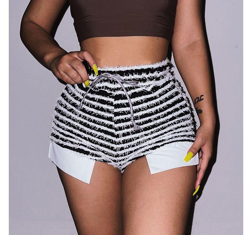 High Waist Striped Furry Shorts Product Image