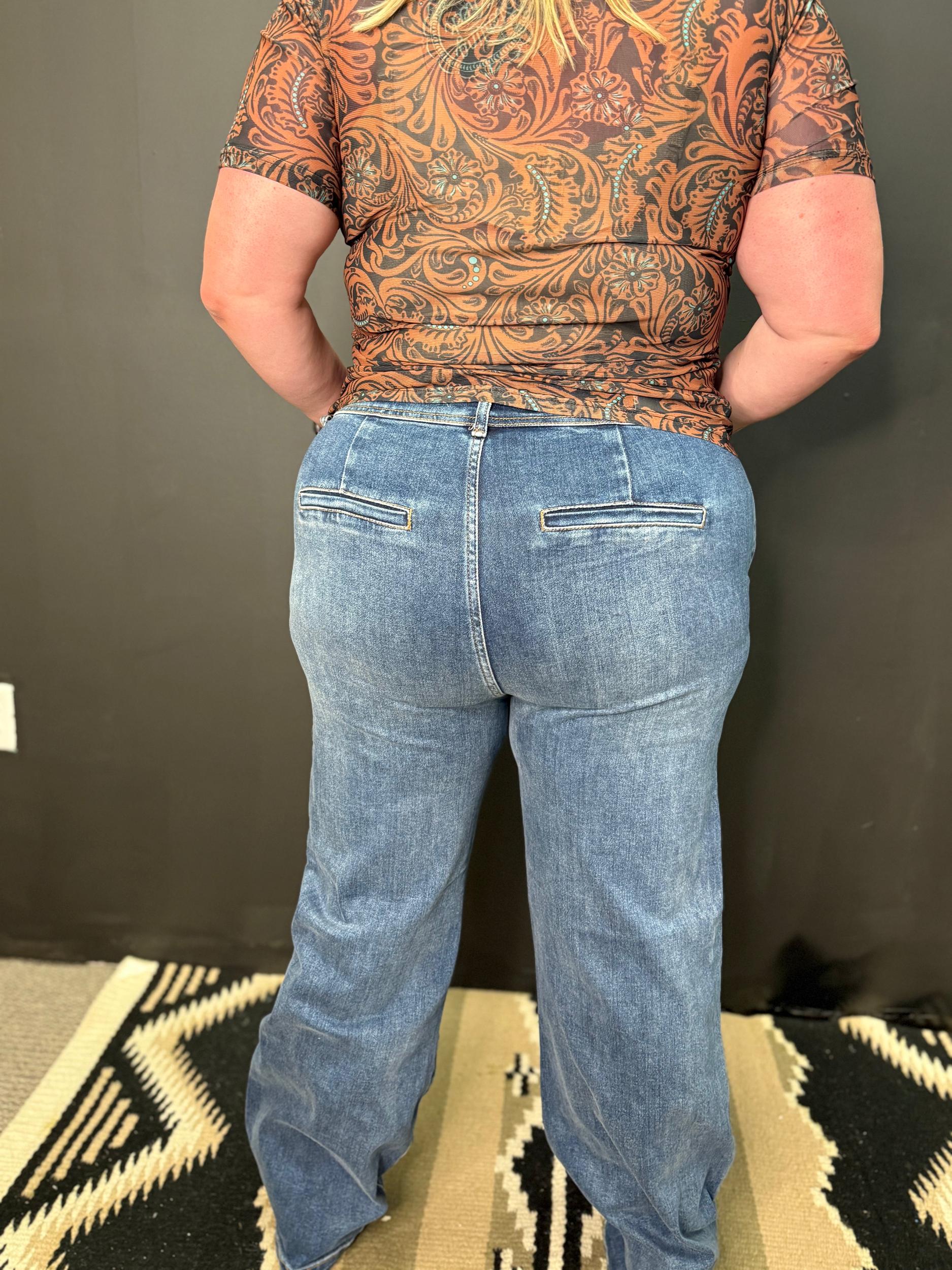 PLUS High Rise Wide Leg Double Button Jeans Product Image