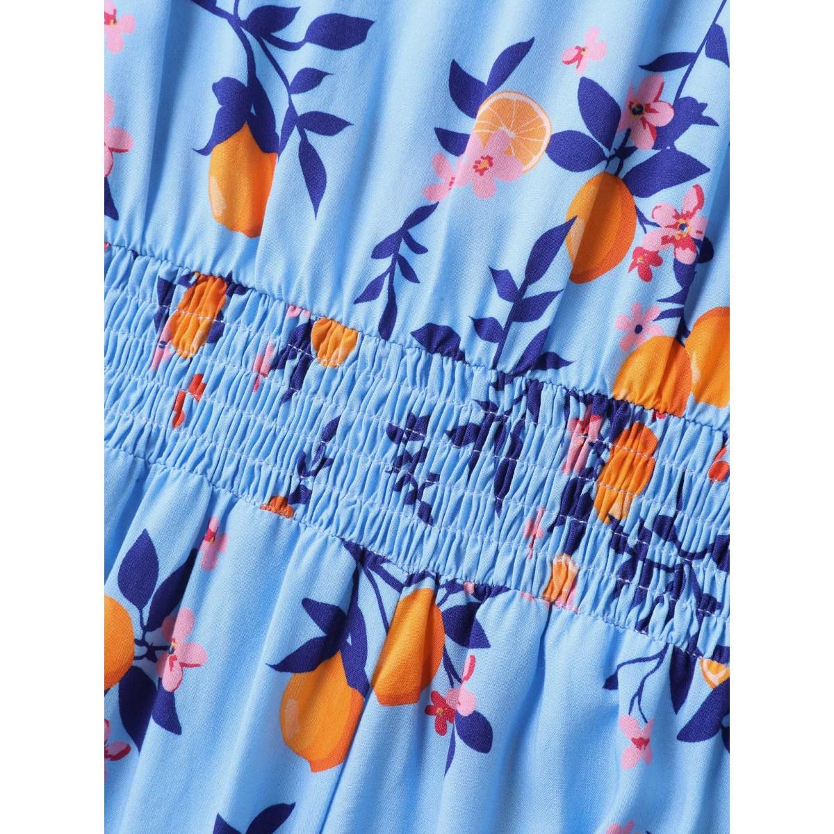 Plus Size Citrus Print Cinched-Waist Midi Dress Skyblue Women V-neck Short sleeve Curvy BloomChic 18-20/2X Product Image