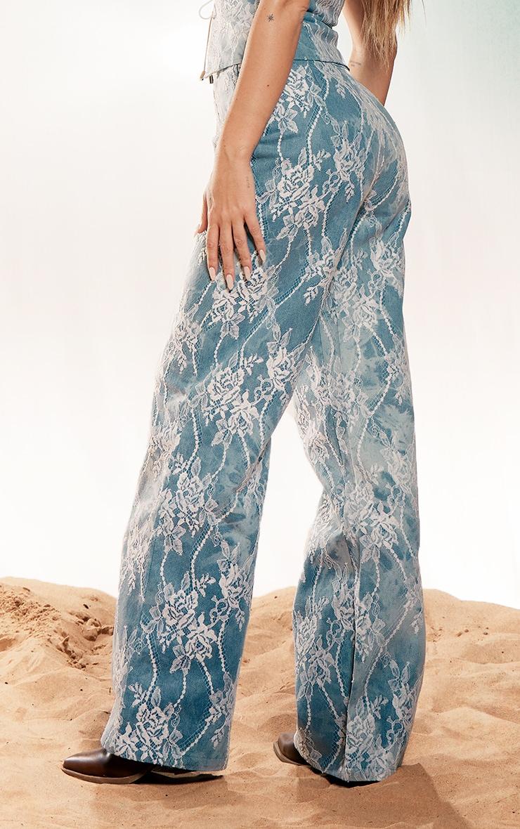 Light Blue Acid Wash Lace Pant Product Image