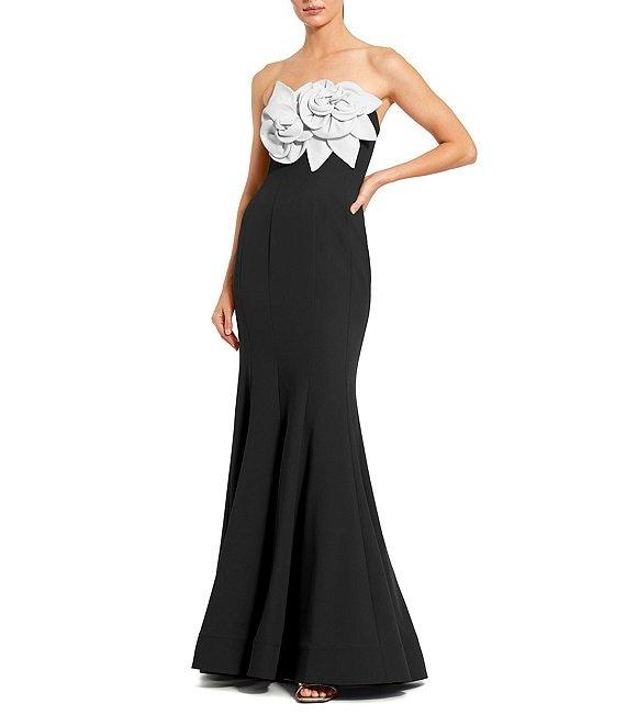 Mac Duggal Crepe Strapless 3D Flower Pattern Mermaid Gown Product Image
