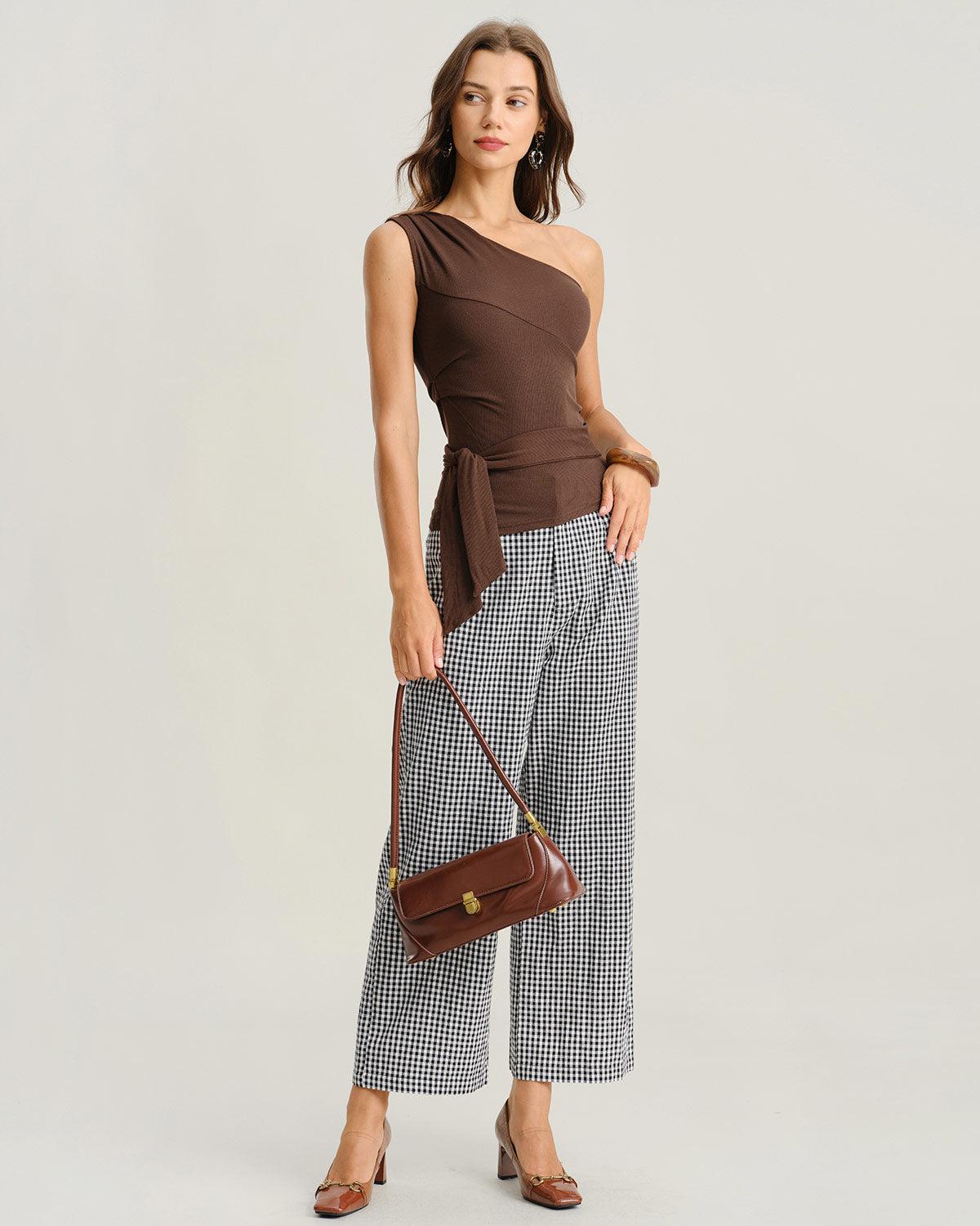 Coffee Knit One Shoulder Tee Product Image